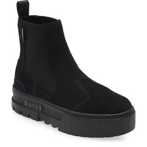 Puma Mayze platform slip on bootie in Suede